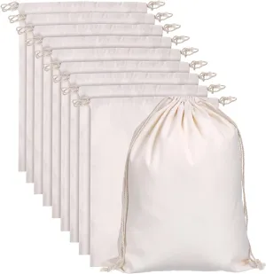 10pcs Drawstring Canvas Bags, 12x16 Inches Reusable Produce Bags Multipurpose Muslin Bags Natural Cotton Cloth Bags X-Large Bread Bags Grocery Bags Washable Fabric Bags Shoe Bags Canvas Storage Bag