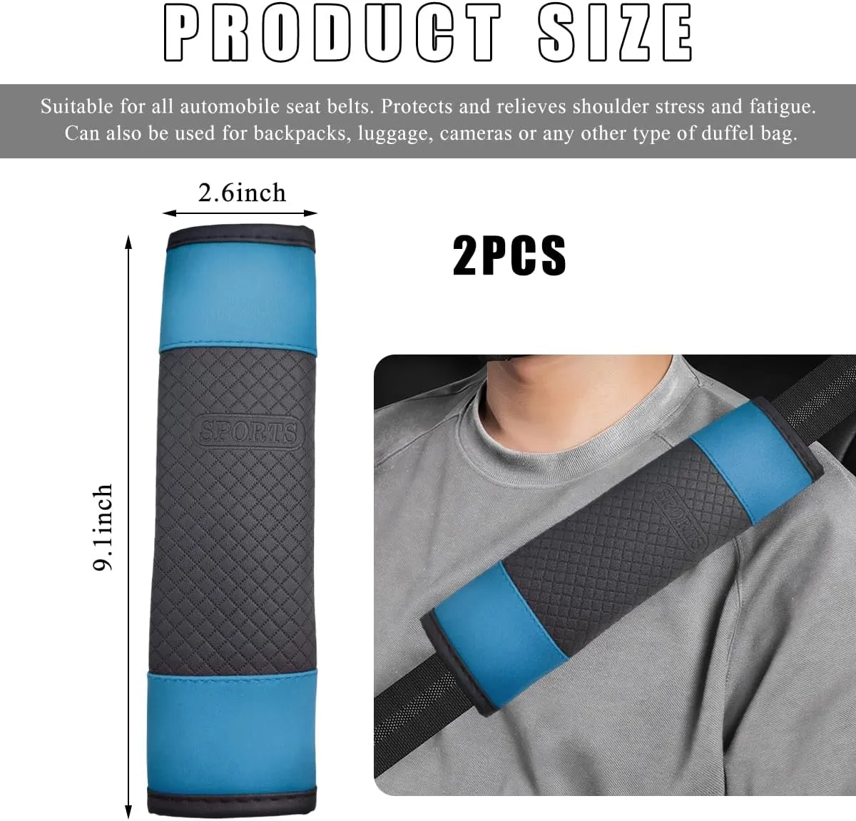2 PCS Car Seat Belt Covers, Automotive Soft Seat Belt Shoulder Pads Neck Protectors, Universal Seat Belt Pads Compatible with Cars Trucks SUVs, Interior Car Accessories (Blue)