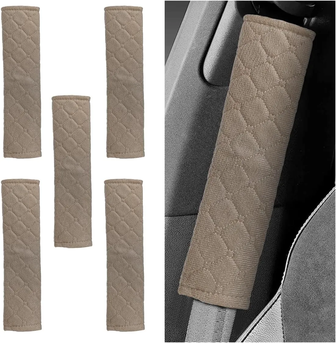 5PCS Car Seat Belt Pads Cover - Soft Comfort Seatbelt Covers Protect Your Neck and Shoulders - Auto Seat Belt Shoulder Strap Cover Protector Pads - Shoulder Cushion Harness Pad for Car/Bag (Coffee)
