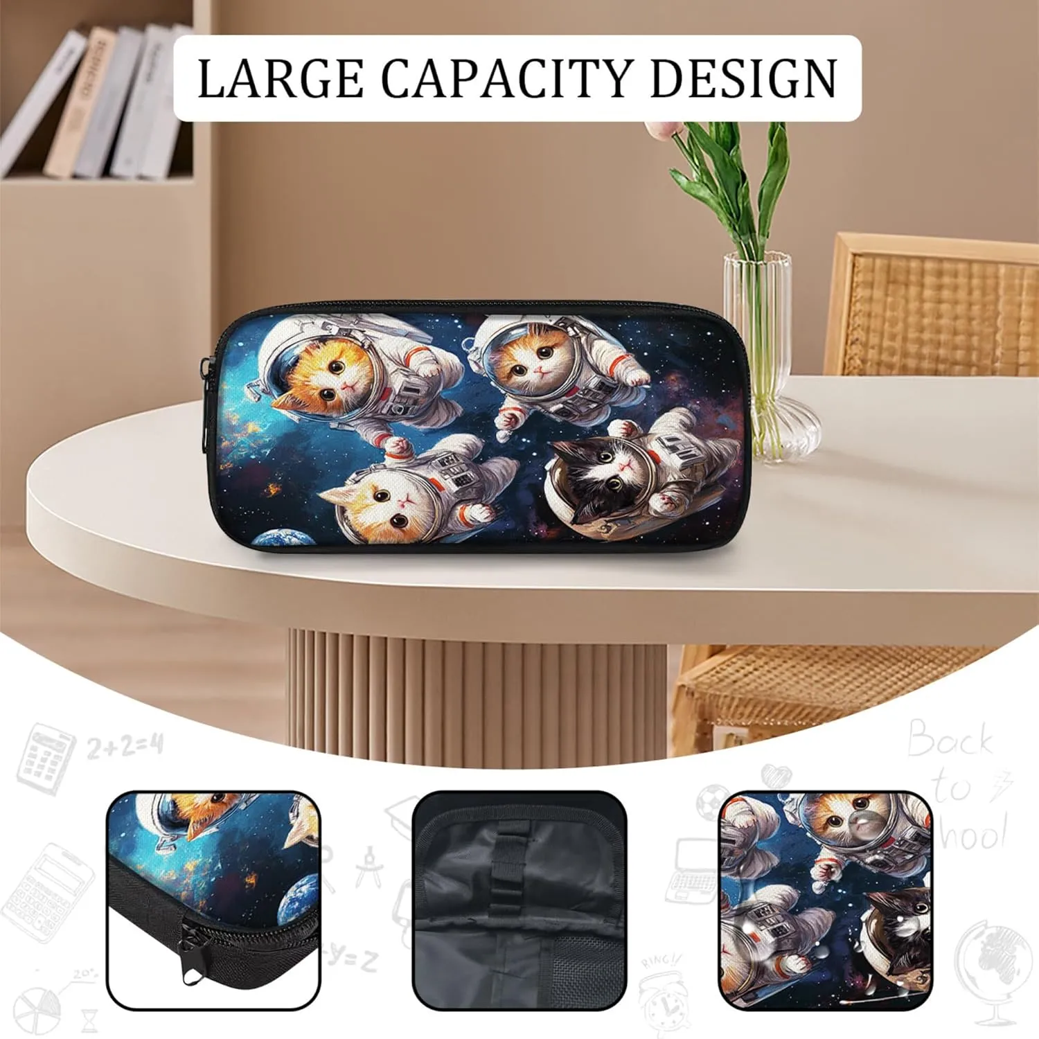 Astronaut Cats Backpack 3PCS Set for Boys Girls Kids, Space Galaxy School Bag with Lunch Box Pencil Case, Large Capacity for Elementary Middle School