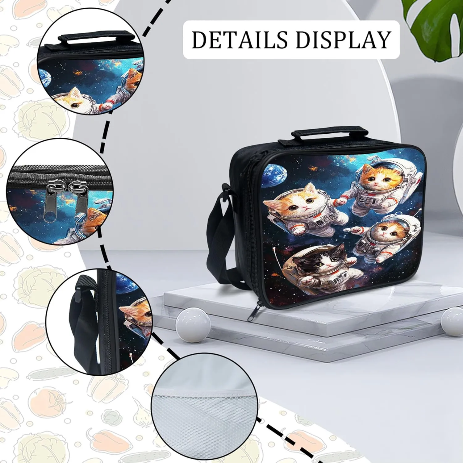Astronaut Cats Backpack 3PCS Set for Boys Girls Kids, Space Galaxy School Bag with Lunch Box Pencil Case, Large Capacity for Elementary Middle School