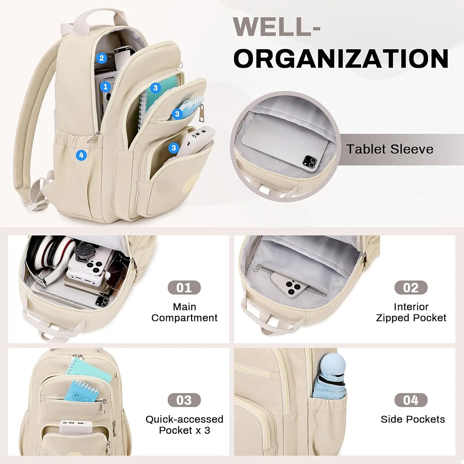 Backpack Purse for Women, Lightweight Small Backpack Mini Bookbag with Mini Wallet and Luggage Strap,Beige