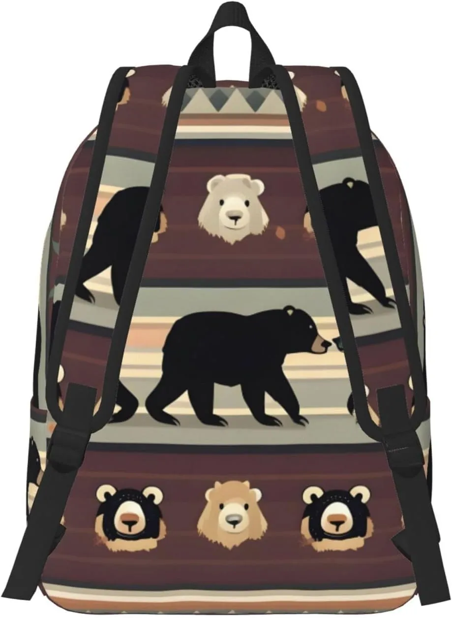 Bear Print Canvas Backpack Women,Mens Travel Casual Daypack Bookbag For Laptop Work Travel Hiking