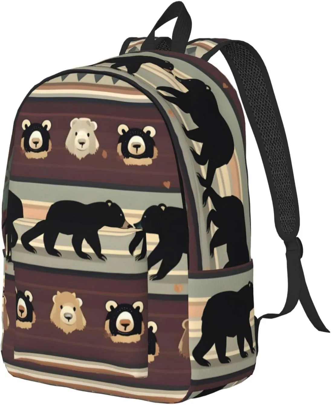 Bear Print Canvas Backpack Women,Mens Travel Casual Daypack Bookbag For Laptop Work Travel Hiking