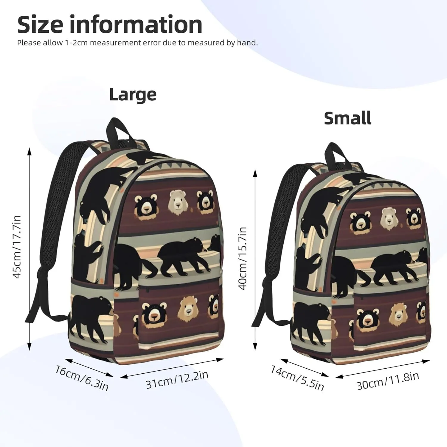 Bear Print Canvas Backpack Women,Mens Travel Casual Daypack Bookbag For Laptop Work Travel Hiking
