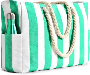 Becokan Women's Pool Swim Bag - Waterproof Sandproof Large Stripe Beach Tote with Zipper