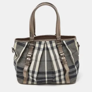 Beige Beat Check Lurex Fabric and Leather Northfield Tote