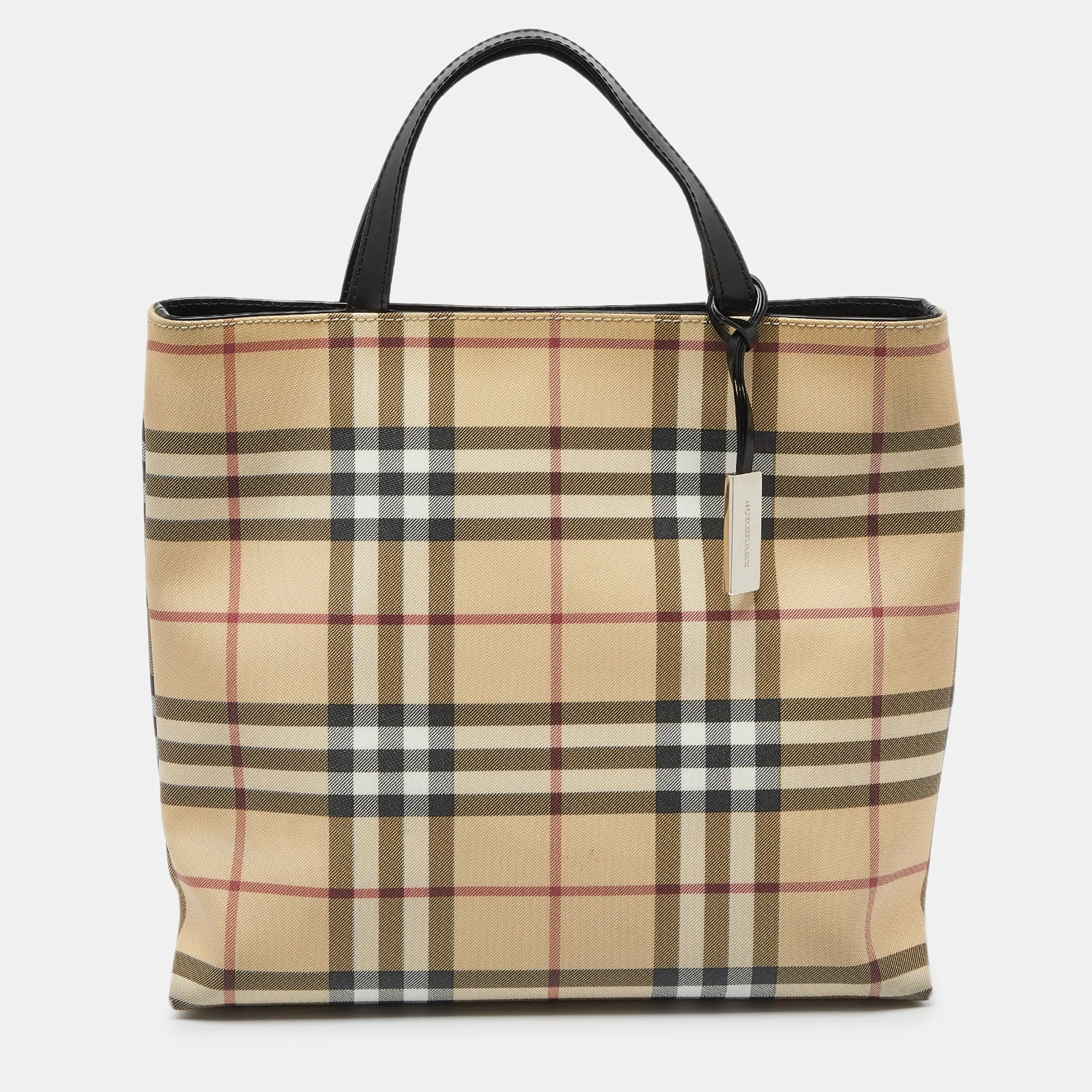 Beige House Check PVC and Patent Leather Tote
