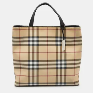 Beige House Check PVC and Patent Leather Tote