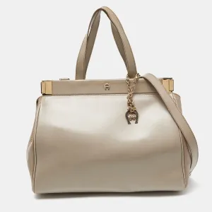 Beige Leather Frame Tote