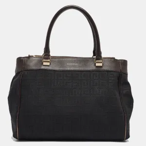 Black Monogram Fabric and Leather Double Zip Tote