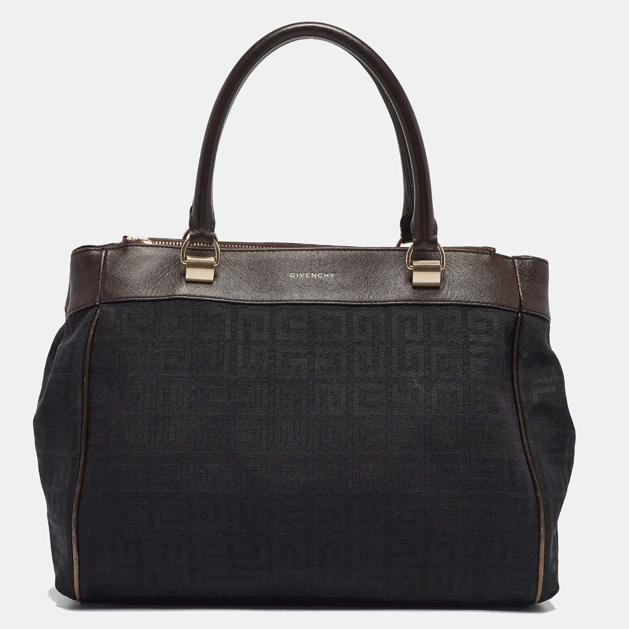 Black Monogram Fabric and Leather Double Zip Tote