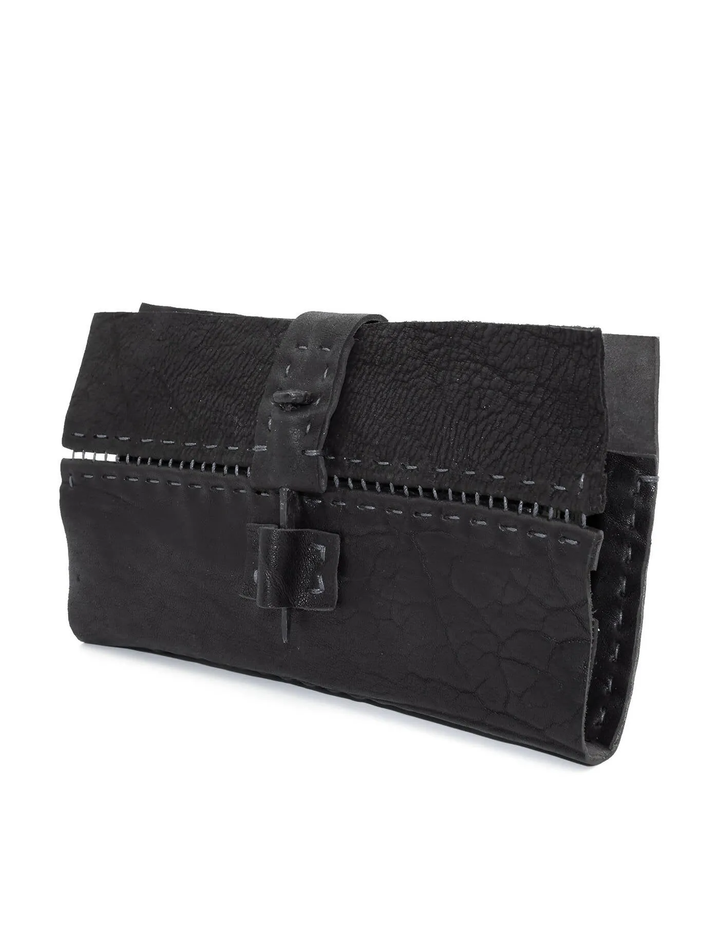 black open seam leather long wallet