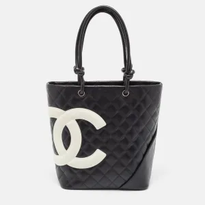 Black/White Quilted Leather Medium Ligne Cambon Bucket Tote