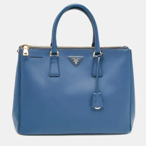 Blue Saffiano Lux Leather Large Double Zip Tote