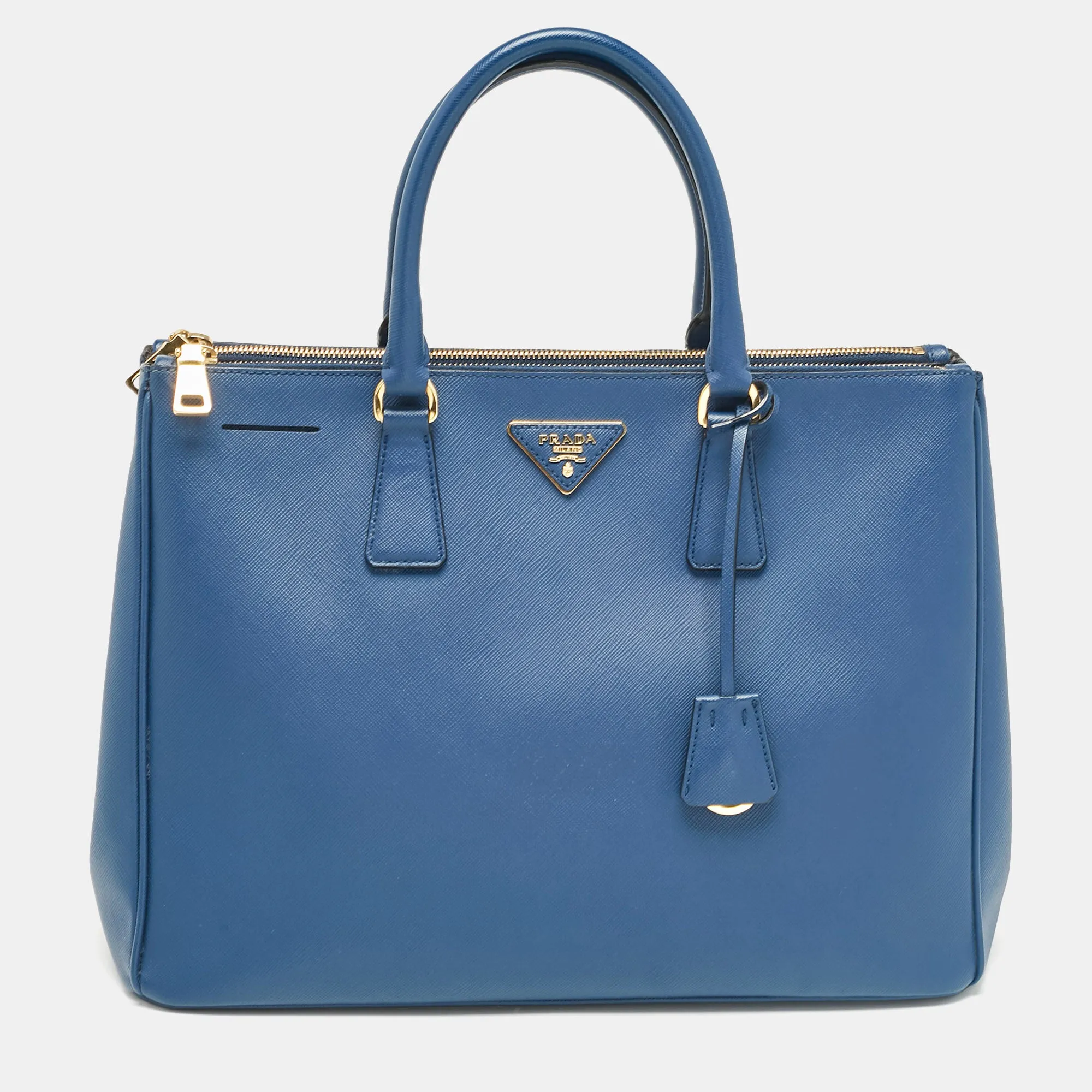 Blue Saffiano Lux Leather Large Double Zip Tote