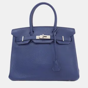 Blue Taurillon Clemence Leather Birkin 30 Tote Bag