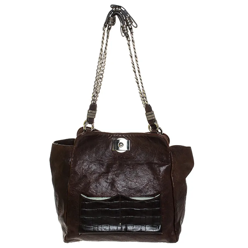 Brown Leather Vintage Chain Tote
