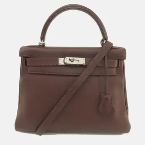 Brown Taurillon Clemence Leather Kelly 28 Tote Bag