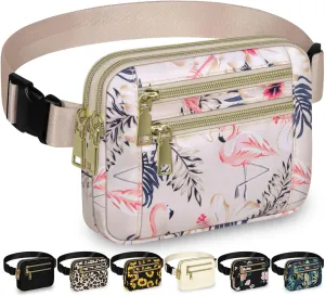 Capolo Fanny Packs for Women Fashion Waist Packs Bag with Adjustable Strap and 4 Zipper Pockets Waterproof Everywhere Crossbody Belt Bag for Workout Running Travelling(Flamingo)