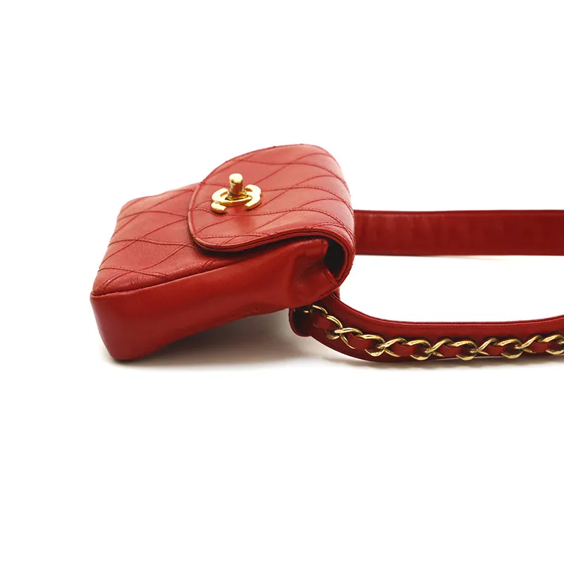 Chanel Belt Bag Bum Bag Lambskin Leather Red Vintage