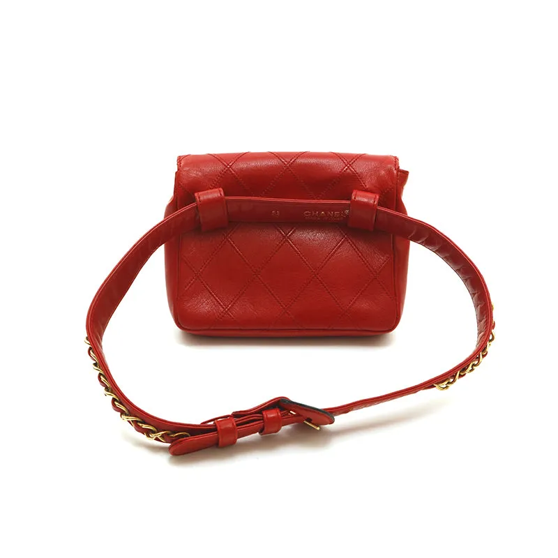 Chanel Belt Bag Bum Bag Lambskin Leather Red Vintage
