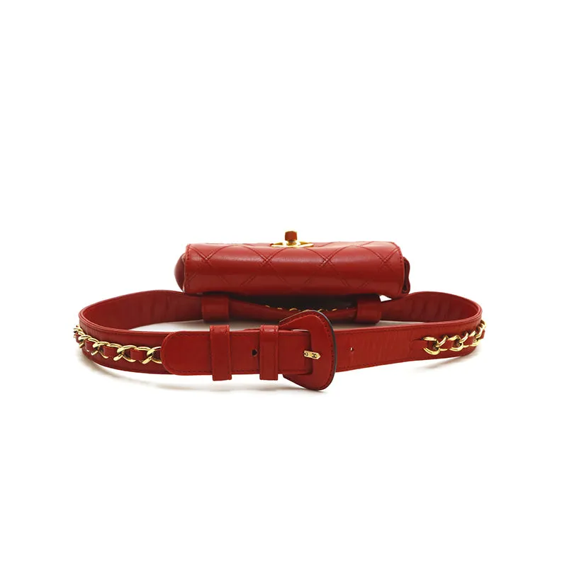 Chanel Belt Bag Bum Bag Lambskin Leather Red Vintage