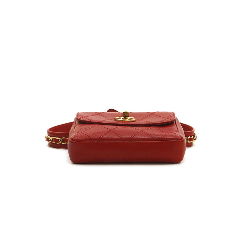 Chanel Belt Bag Bum Bag Lambskin Leather Red Vintage