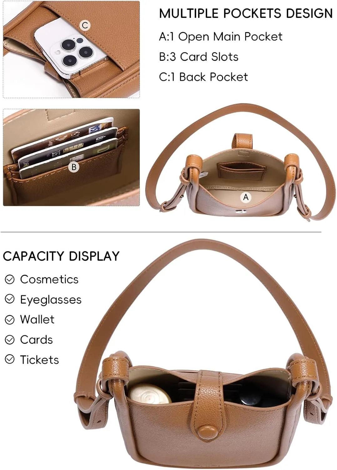 CLUCI Small Crossbody Bags for Women Trendy PU Leather Cell Phone Purse Wallet with Adjustable Strap