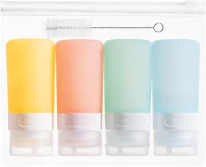 Condiment Squeeze Bottles for Sauces, 2-oz Mini Silicone Salad Dressing Container to Go with Reusable Sandwich Bag, Leakproof Ketchup Bottle for Bento Lunch Box, 4 Pack, Candies