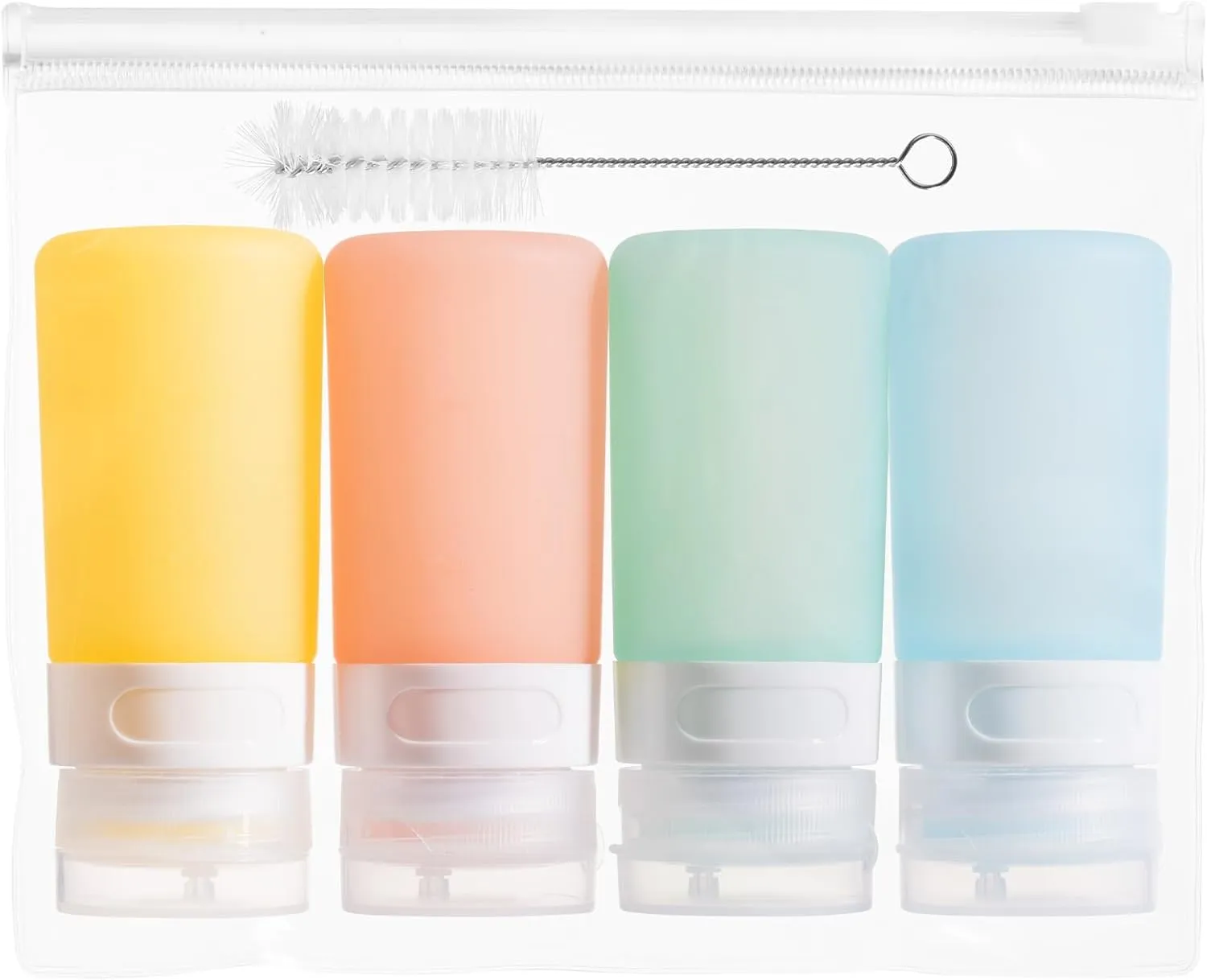 Condiment Squeeze Bottles for Sauces, 2-oz Mini Silicone Salad Dressing Container to Go with Reusable Sandwich Bag, Leakproof Ketchup Bottle for Bento Lunch Box, 4 Pack, Candies