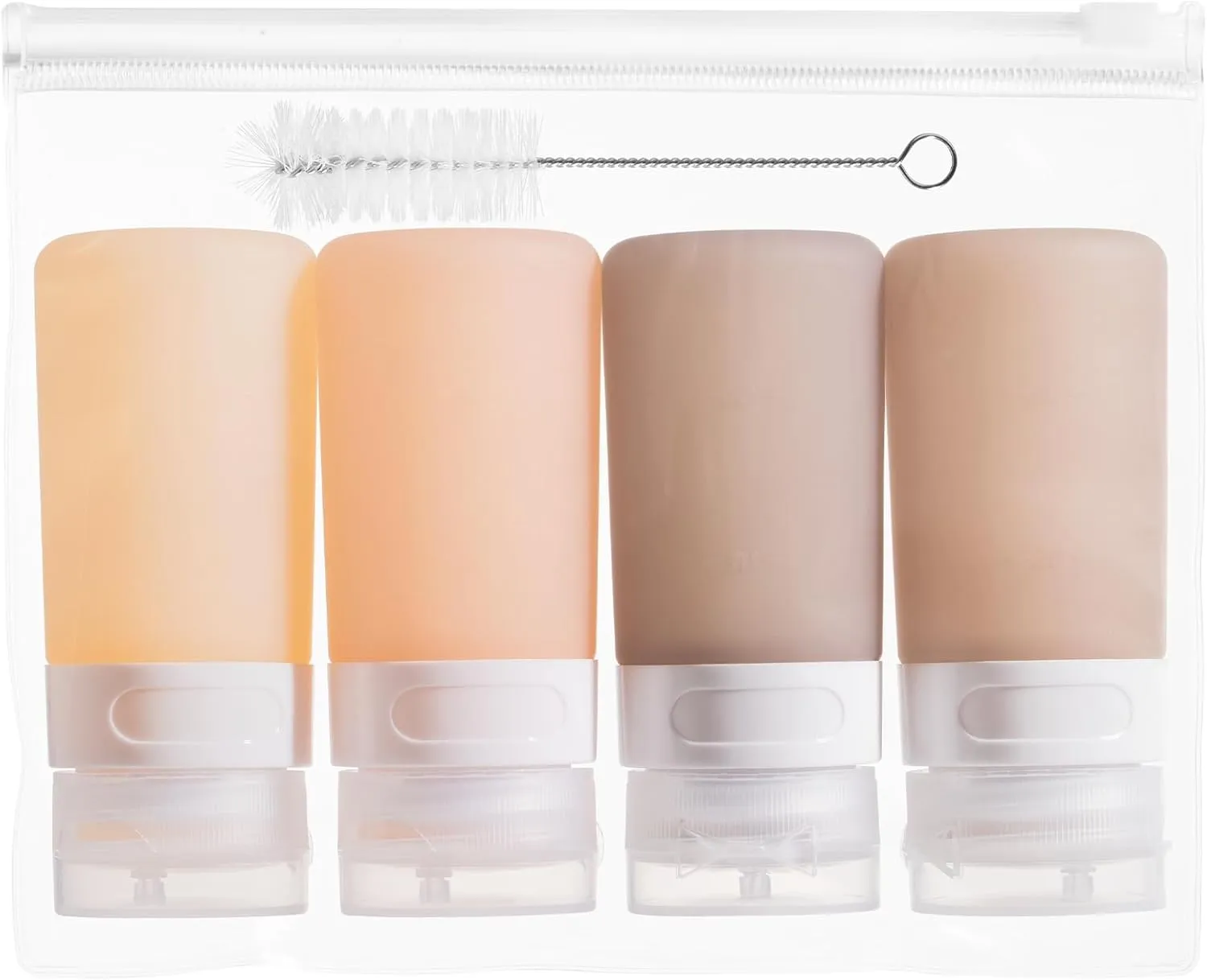 Condiment Squeeze Bottles for Sauces, 2-oz Mini Silicone Salad Dressing Container to Go with Reusable Sandwich Bag, Leakproof Sauce Bottle for Lunch Box, 4 Pack, Apricot
