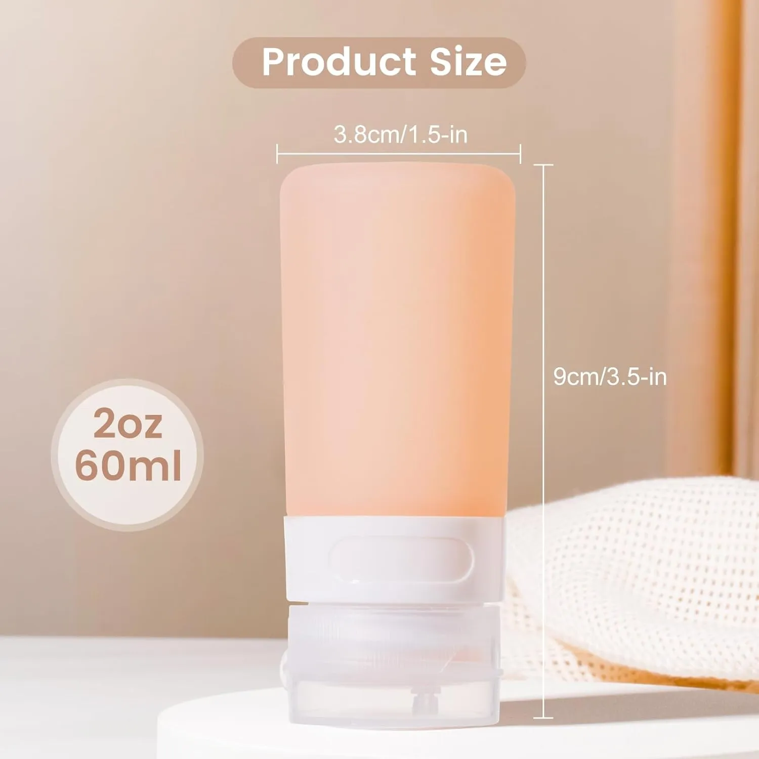 Condiment Squeeze Bottles for Sauces, 2-oz Mini Silicone Salad Dressing Container to Go with Reusable Sandwich Bag, Leakproof Sauce Bottle for Lunch Box, 4 Pack, Apricot
