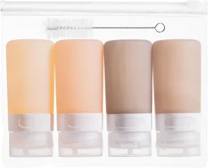 Condiment Squeeze Bottles for Sauces, 2-oz Mini Silicone Salad Dressing Container to Go with Reusable Sandwich Bag, Leakproof Sauce Bottle for Lunch Box, 4 Pack, Apricot