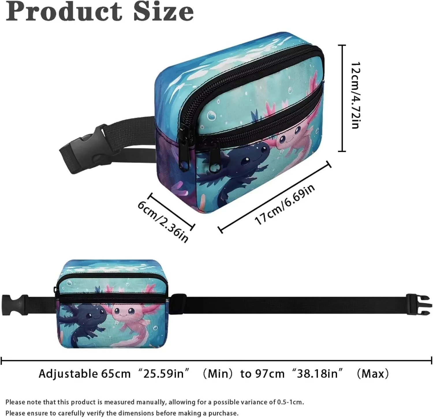 Cozeyat Couple Axolotl Fanny Pack for Girls 6-8 8-10 10-12 Kids Lightweight Canvas Waist Pack Crossbody Bag Sports Running Belt Bag
