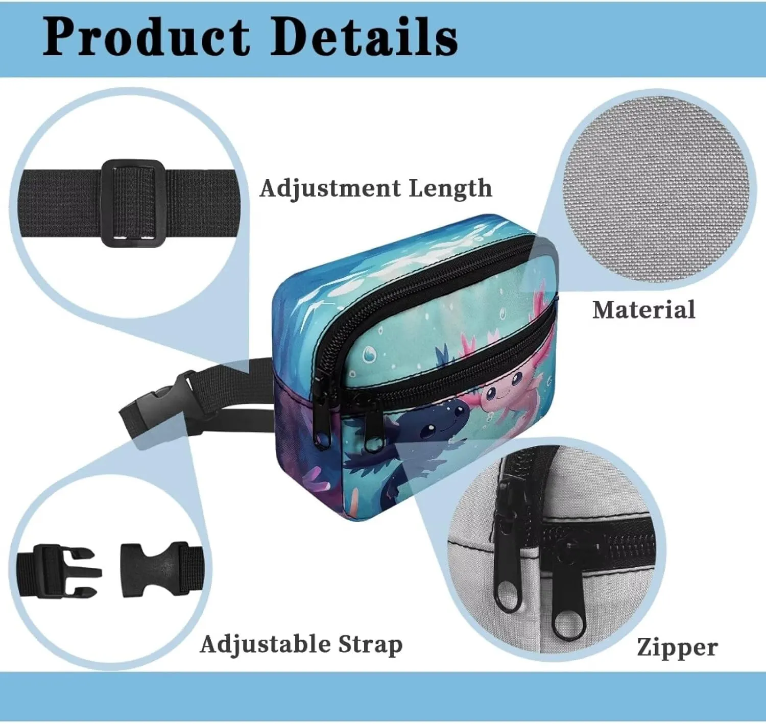 Cozeyat Couple Axolotl Fanny Pack for Girls 6-8 8-10 10-12 Kids Lightweight Canvas Waist Pack Crossbody Bag Sports Running Belt Bag