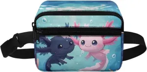 Cozeyat Couple Axolotl Fanny Pack for Girls 6-8 8-10 10-12 Kids Lightweight Canvas Waist Pack Crossbody Bag Sports Running Belt Bag