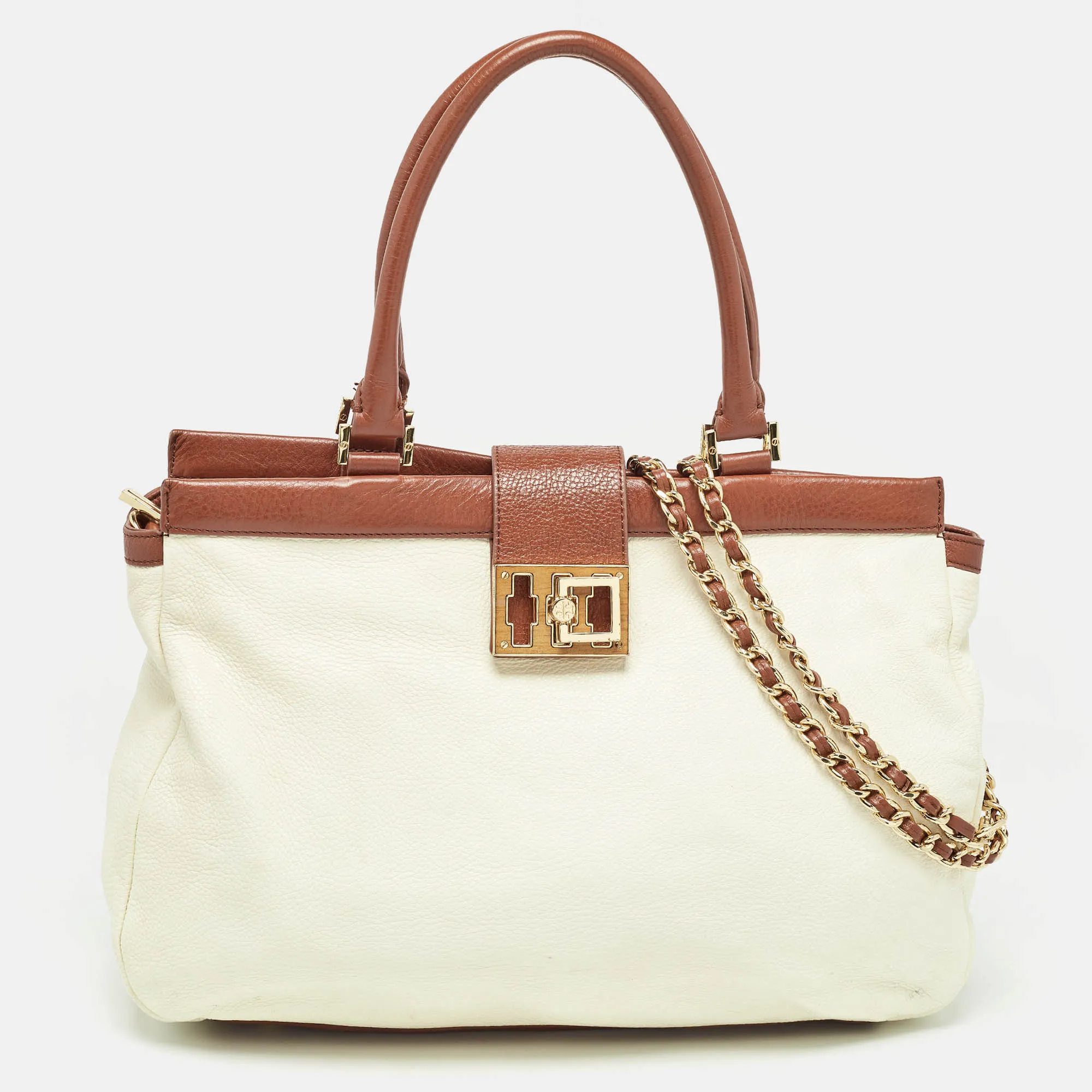 Cream/Brown Leather Tote
