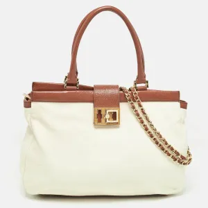 Cream/Brown Leather Tote
