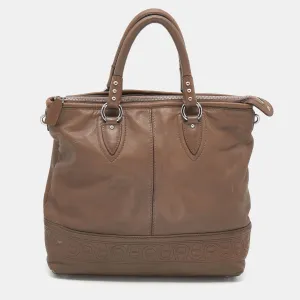 Dark Taupe Leather Zip Tote