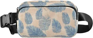 Fanny Pack Belt Bag for Women Blue Palm Leaves Lines Pattern Fashion Crossbody Bag Waist Pack Sling Backpack with Adjustable Strap