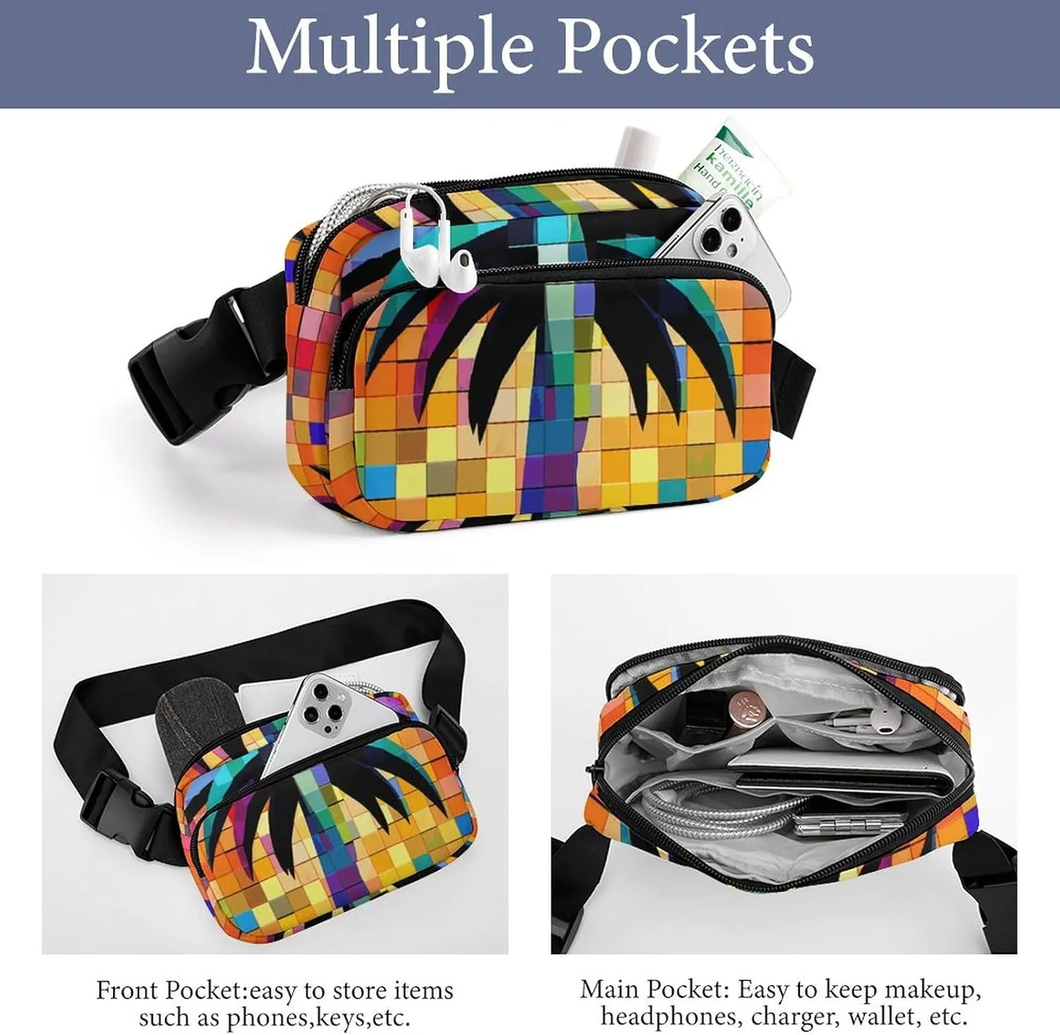 Fanny Pack for Men&Women Crossbody Waist Bag Small Sling Backpack Palm Tree Clip Art Belt Bag