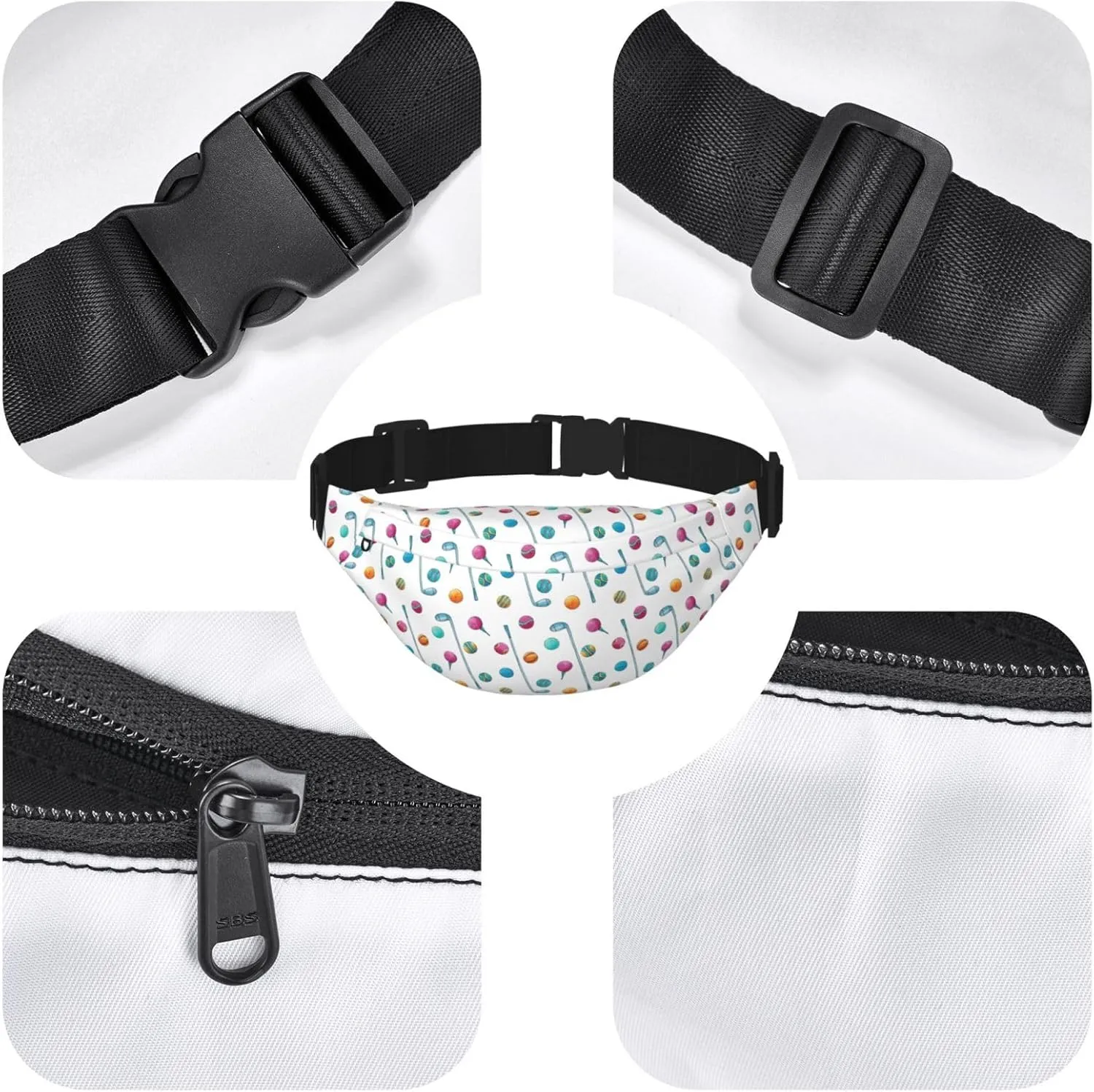 Fanny Pack for Women Men,Sports Golf Ball Pattern Large Crossbody Waist Pack Belt Bag for Workout Hiking Running Travel, Onesize