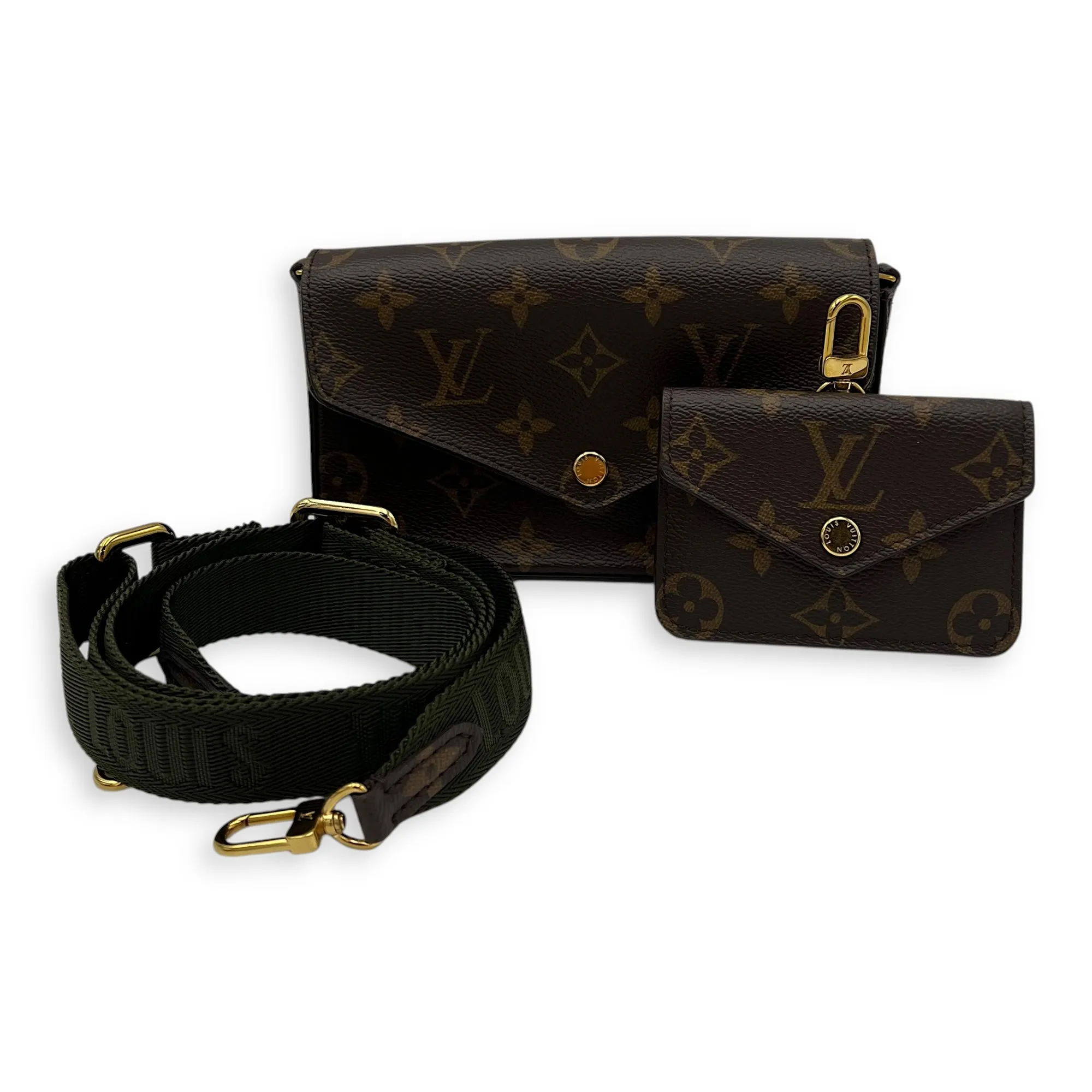 Felicie Strap and Go Brown Crossbody Bag in Monogram Coated Canvas, Gold hardware