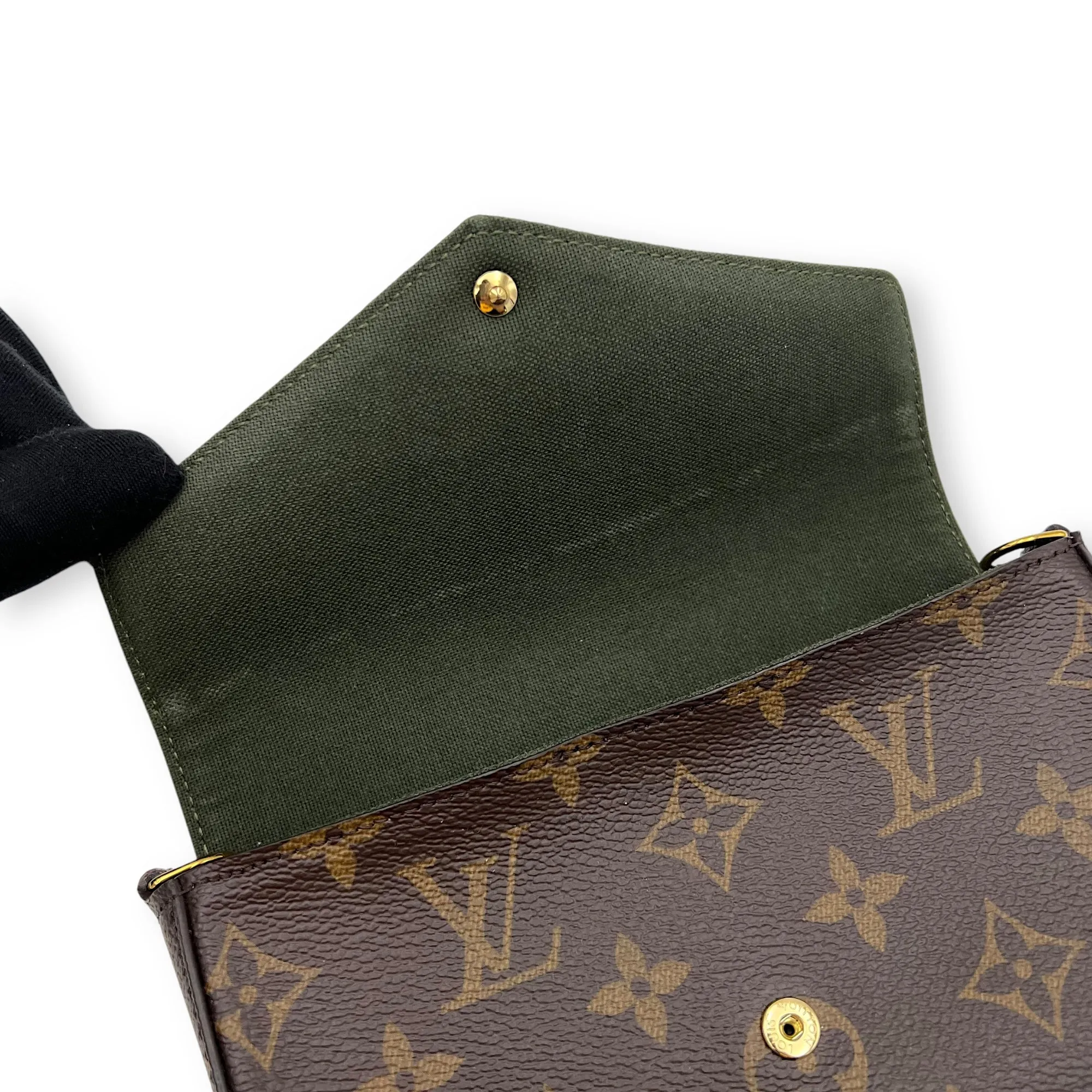 Felicie Strap and Go Brown Crossbody Bag in Monogram Coated Canvas, Gold hardware