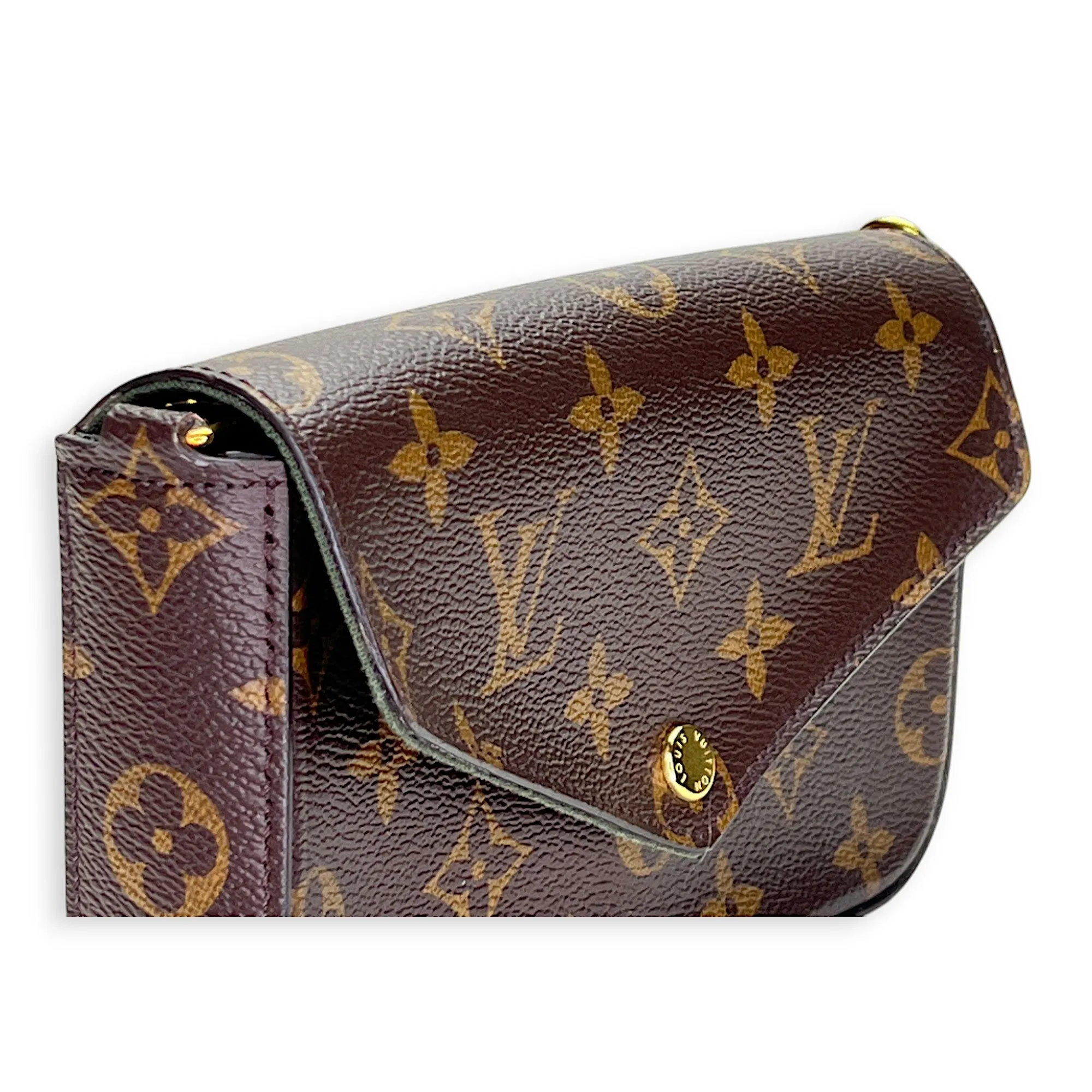 Felicie Strap and Go Brown Crossbody Bag in Monogram Coated Canvas, Gold hardware