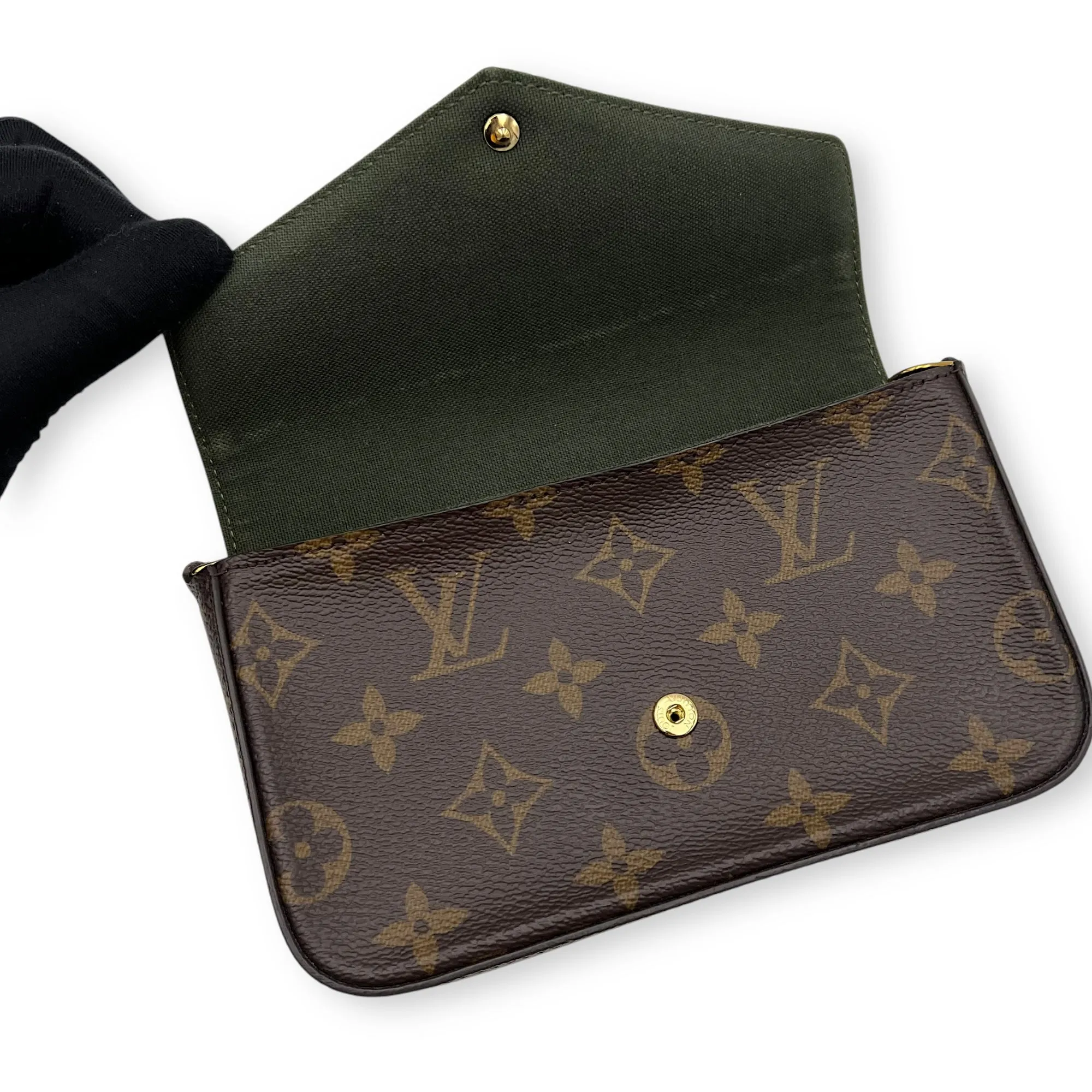 Felicie Strap and Go Brown Crossbody Bag in Monogram Coated Canvas, Gold hardware