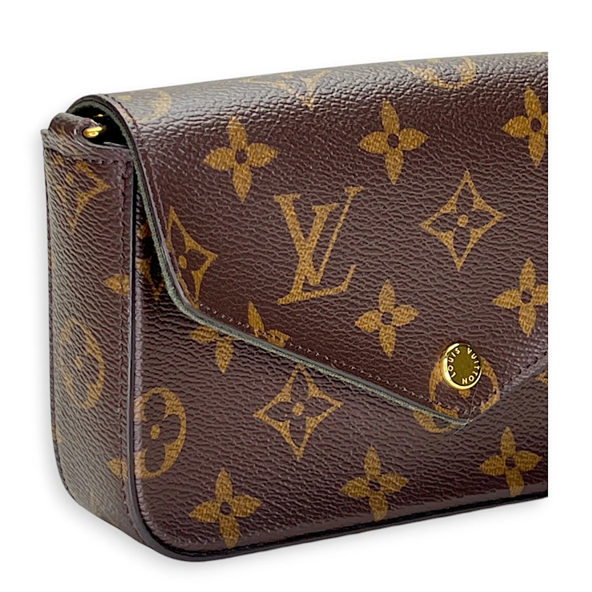 Felicie Strap and Go Brown Crossbody Bag in Monogram Coated Canvas, Gold hardware