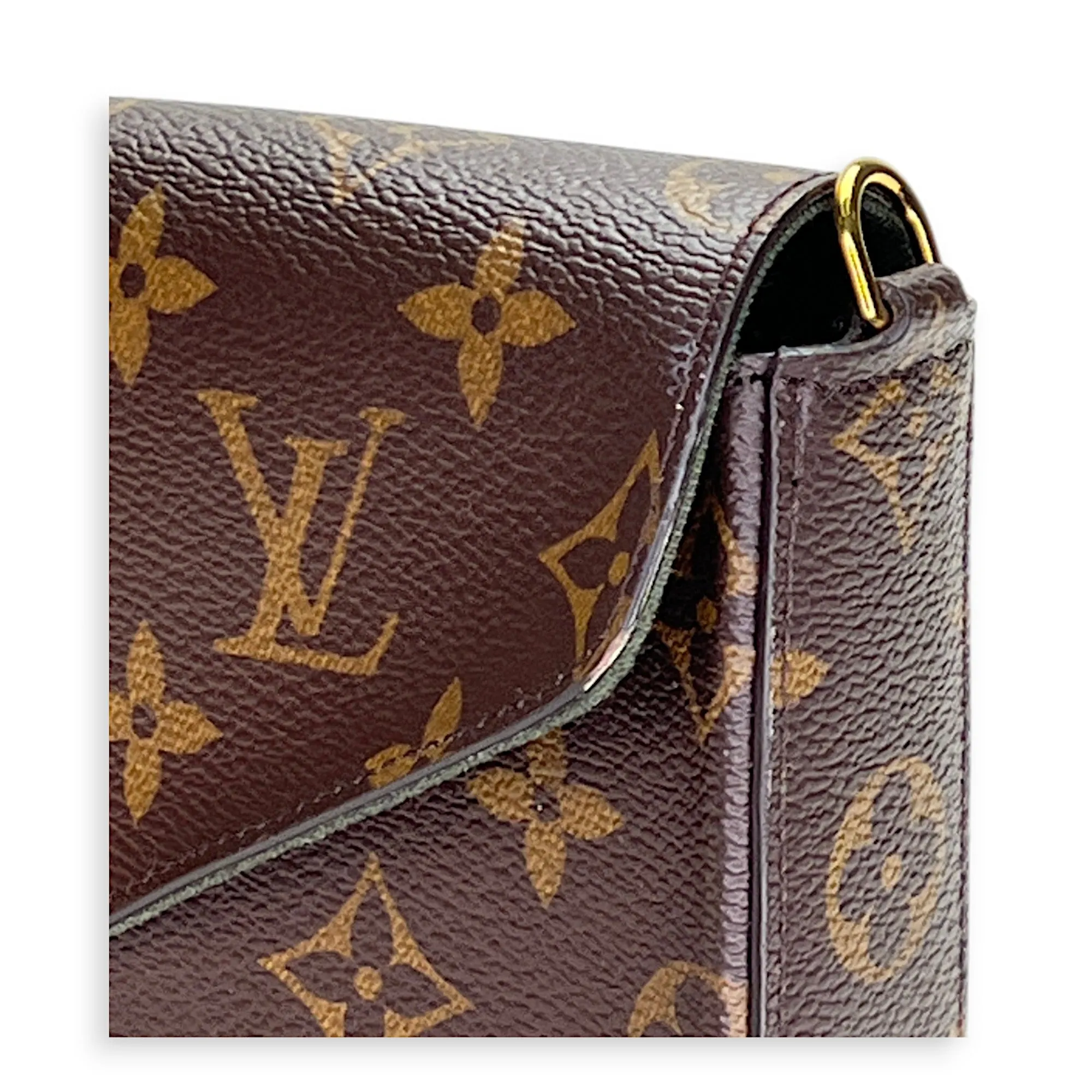 Felicie Strap and Go Brown Crossbody Bag in Monogram Coated Canvas, Gold hardware