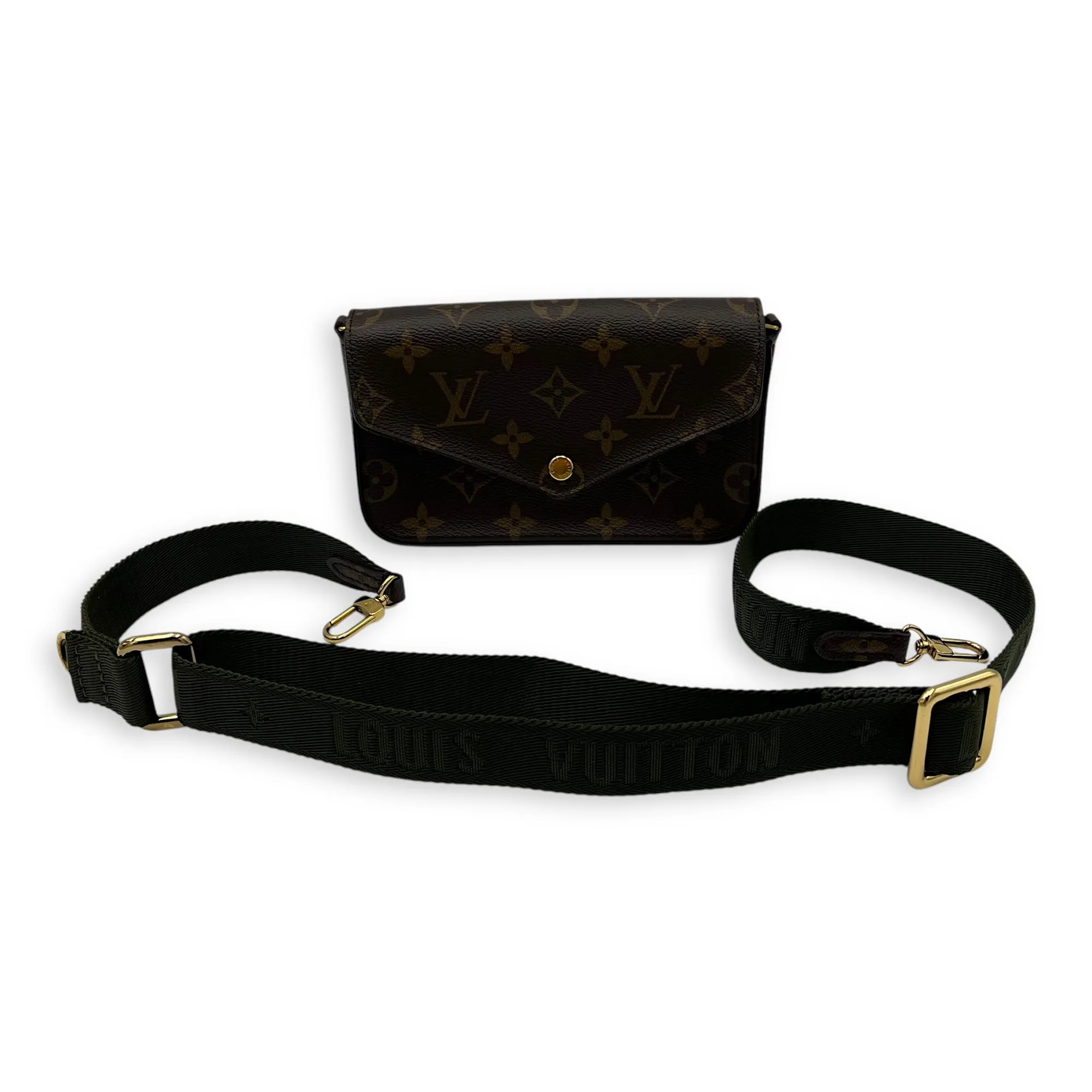 Felicie Strap and Go Brown Crossbody Bag in Monogram Coated Canvas, Gold hardware